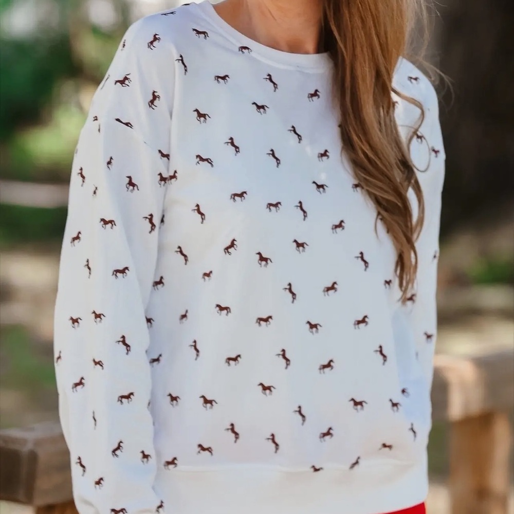 White Sweatshirt with Horse embroidery NWT